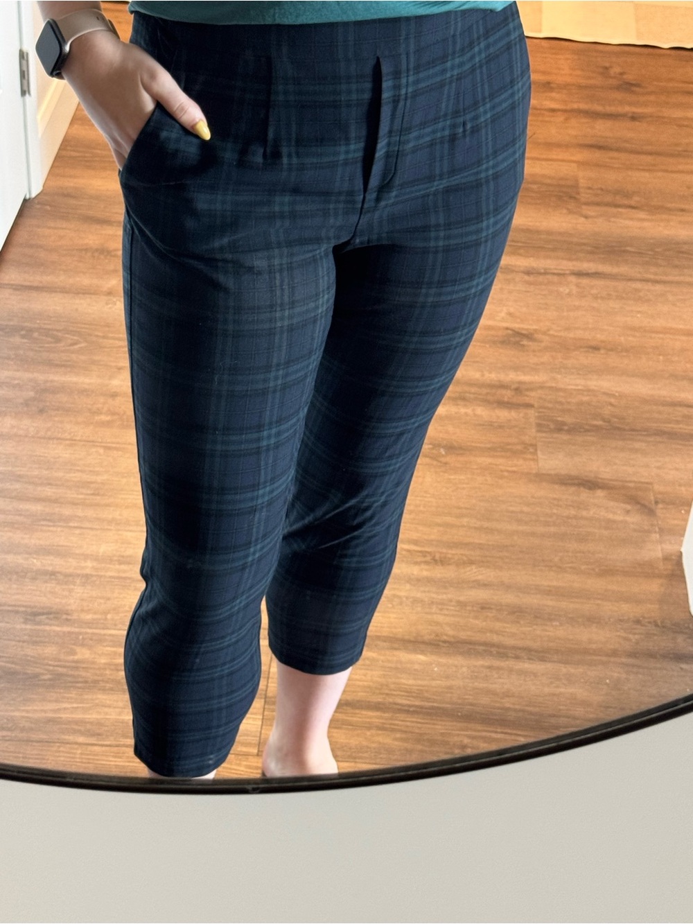 Babaton Plaid Cropped Ponte Pants - Navy/Black